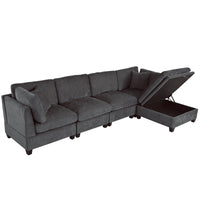 Thumbnail for U-style Upholstered Modular Sofa with Removable Storage Ottoman, 2 hidden cup holders, Sectional sofa for Living Room Apartment(5-Seater) (OLD SKU:WY000371AAE)
