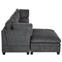 Thumbnail for U-style Upholstered Modular Sofa with Removable Storage Ottoman, 2 hidden cup holders, Sectional sofa for Living Room Apartment(5-Seater) (OLD SKU:WY000371AAE)