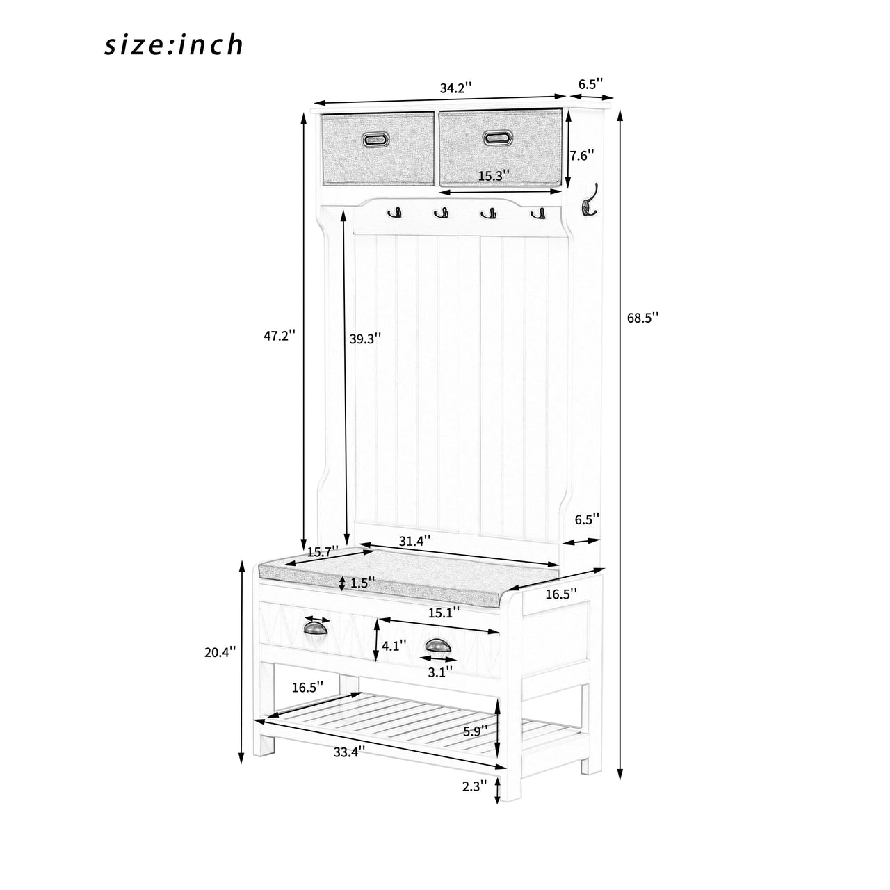 KRYVON 33" Entryway Bench