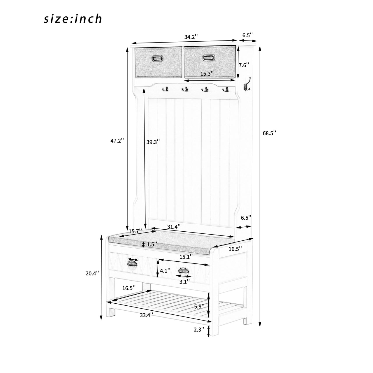 KRYVON 33" Entryway Bench