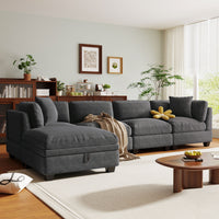 Thumbnail for U-style Upholstered Modular Sofa with Removable Storage Ottoman, 2 hidden cup holders, Sectional sofa for Living Room Apartment(5-Seater) (OLD SKU:WY000371AAE)