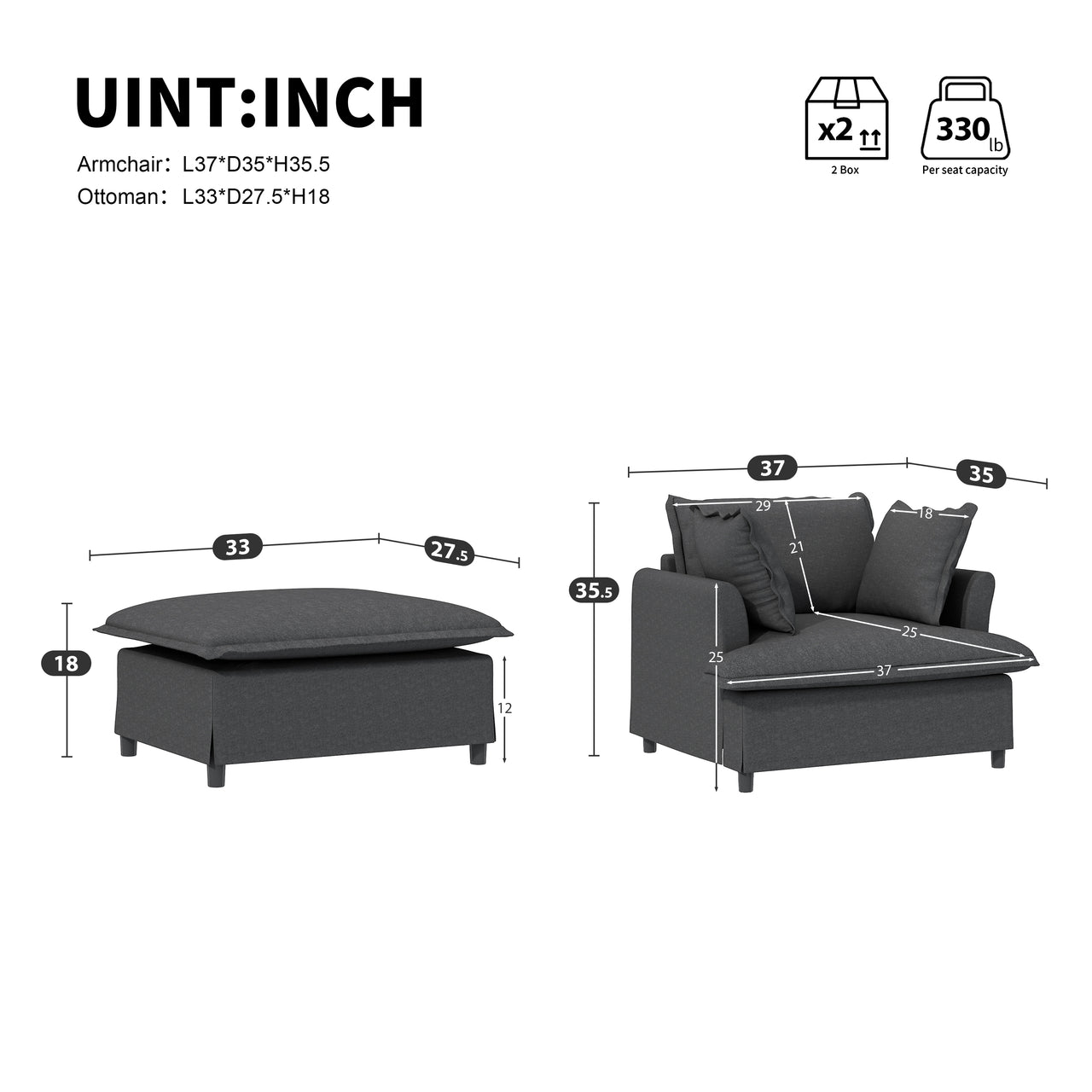 SYNOVI 37" Chair with Ottoman