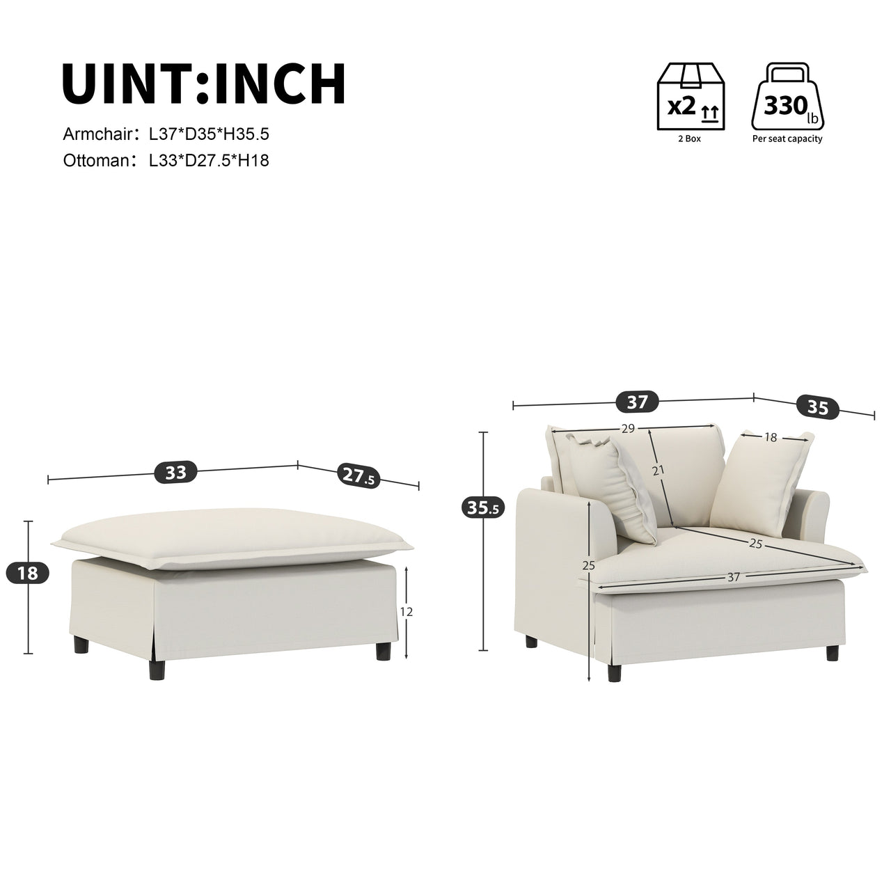 SYNOVI 37" Chair with Ottoman