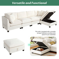 Thumbnail for U-style Upholstered Modular Sofa with Removable Storage Ottoman, 2 hidden cup holders, Sectional sofa for Living Room Apartment(5-Seater) (OLD SKU:WY000371AAA)