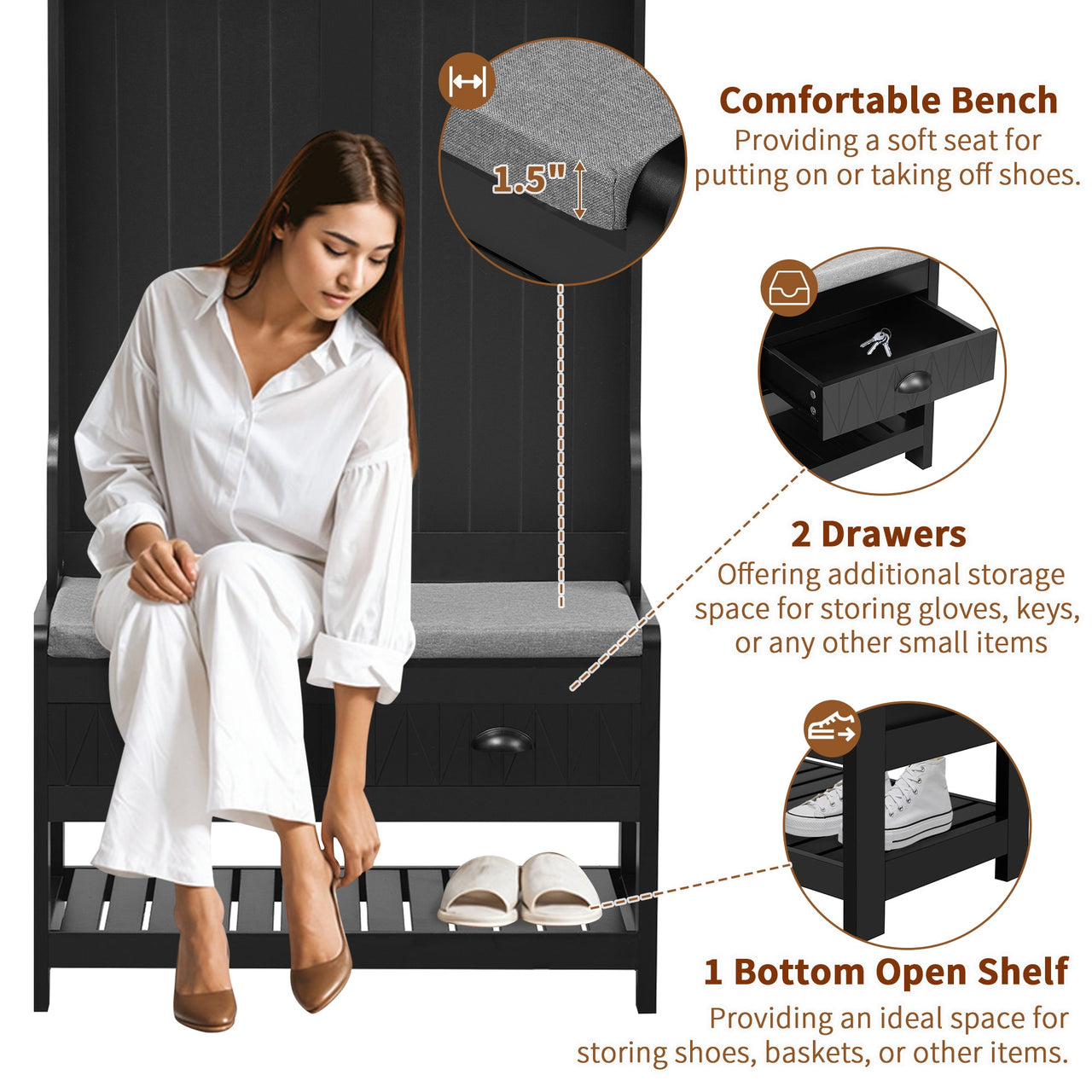 KRYVON 33" Entryway Bench