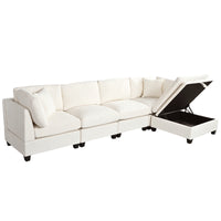 Thumbnail for U-style Upholstered Modular Sofa with Removable Storage Ottoman, 2 hidden cup holders, Sectional sofa for Living Room Apartment(5-Seater) (OLD SKU:WY000371AAA)