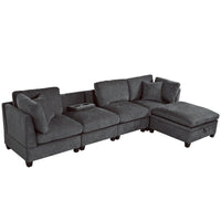 Thumbnail for U-style Upholstered Modular Sofa with Removable Storage Ottoman, 2 hidden cup holders, Sectional sofa for Living Room Apartment(5-Seater) (OLD SKU:WY000371AAE)