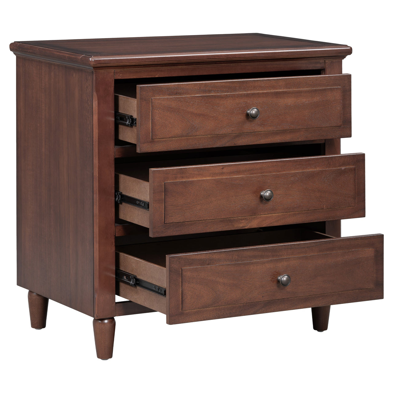U_STYLE Embrace sophisticated organization with a contemporary bedside cabinet featuring three robust drawers, offering ample space to store personal items and simplify your daily routine.
