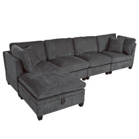 Thumbnail for U-style Upholstered Modular Sofa with Removable Storage Ottoman, 2 hidden cup holders, Sectional sofa for Living Room Apartment(5-Seater) (OLD SKU:WY000371AAE)