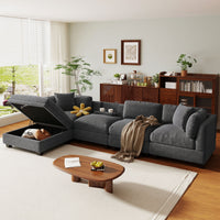 Thumbnail for U-style Upholstered Modular Sofa with Removable Storage Ottoman, 2 hidden cup holders, Sectional sofa for Living Room Apartment(5-Seater) (OLD SKU:WY000371AAE)