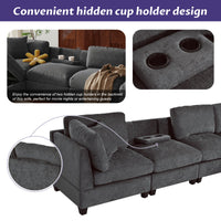 Thumbnail for U-style Upholstered Modular Sofa with Removable Storage Ottoman, 2 hidden cup holders, Sectional sofa for Living Room Apartment(5-Seater) (OLD SKU:WY000371AAE)