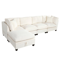 Thumbnail for U-style Upholstered Modular Sofa with Removable Storage Ottoman, 2 hidden cup holders, Sectional sofa for Living Room Apartment(5-Seater) (OLD SKU:WY000371AAA)