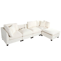 Thumbnail for U-style Upholstered Modular Sofa with Removable Storage Ottoman, 2 hidden cup holders, Sectional sofa for Living Room Apartment(5-Seater) (OLD SKU:WY000371AAA)