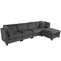Thumbnail for U-style Upholstered Modular Sofa with Removable Storage Ottoman, 2 hidden cup holders, Sectional sofa for Living Room Apartment(5-Seater) (OLD SKU:WY000371AAE)