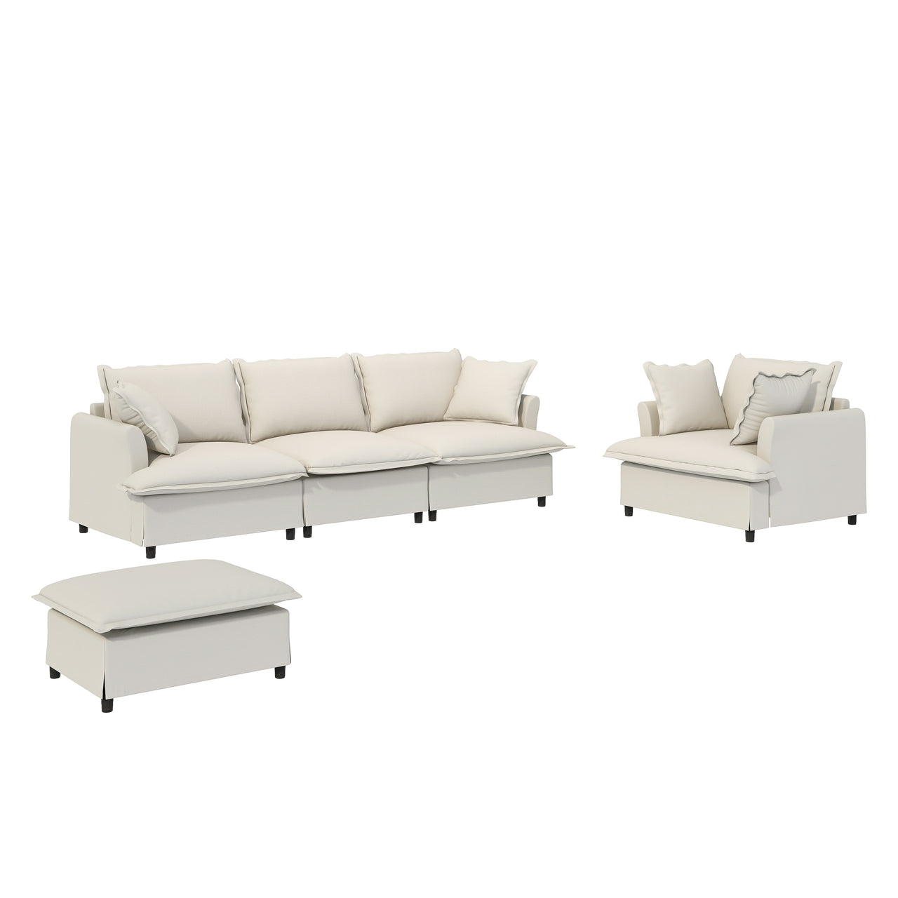 XEVION 94" Sectional Sofa 4-Seats & 1-Ottoman