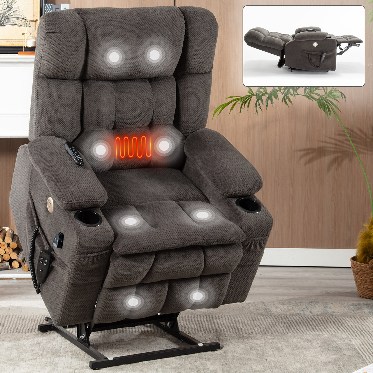 COZYLift 37" Recliner with Heat Massage - 8013