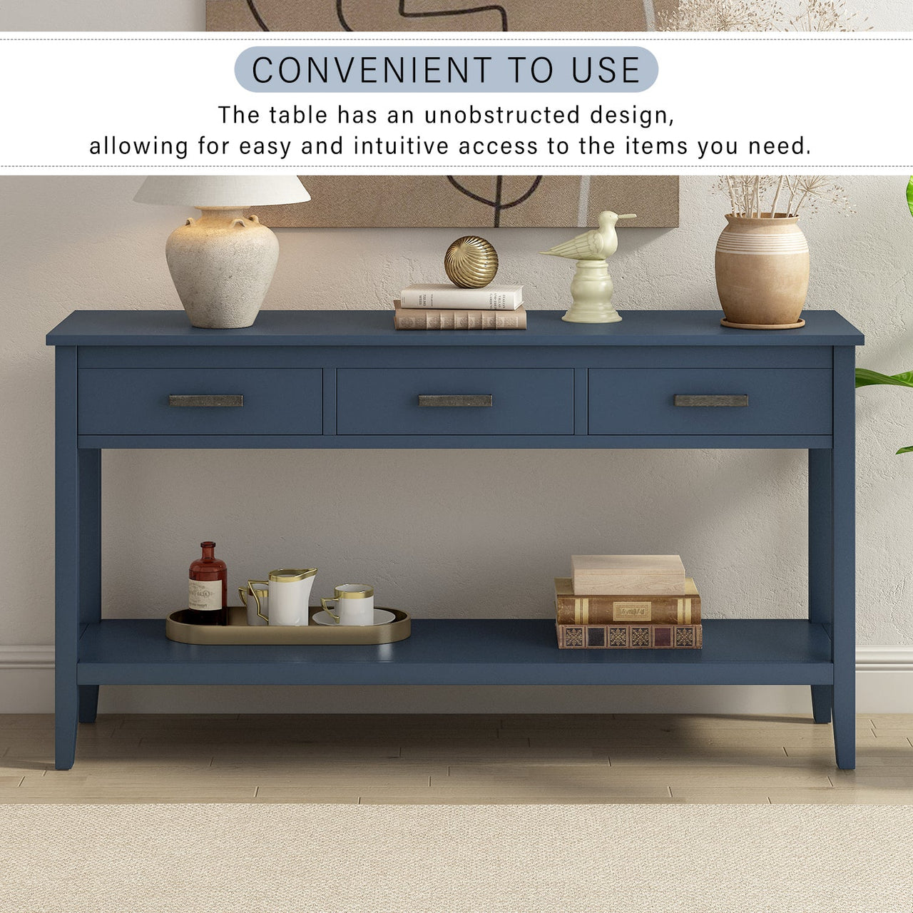 U_STYLE Contemporary 3-Drawer Console Table with 1 Shelf, Entrance Table for Entryway, Hallway, Living Room, Foyer, Corridor