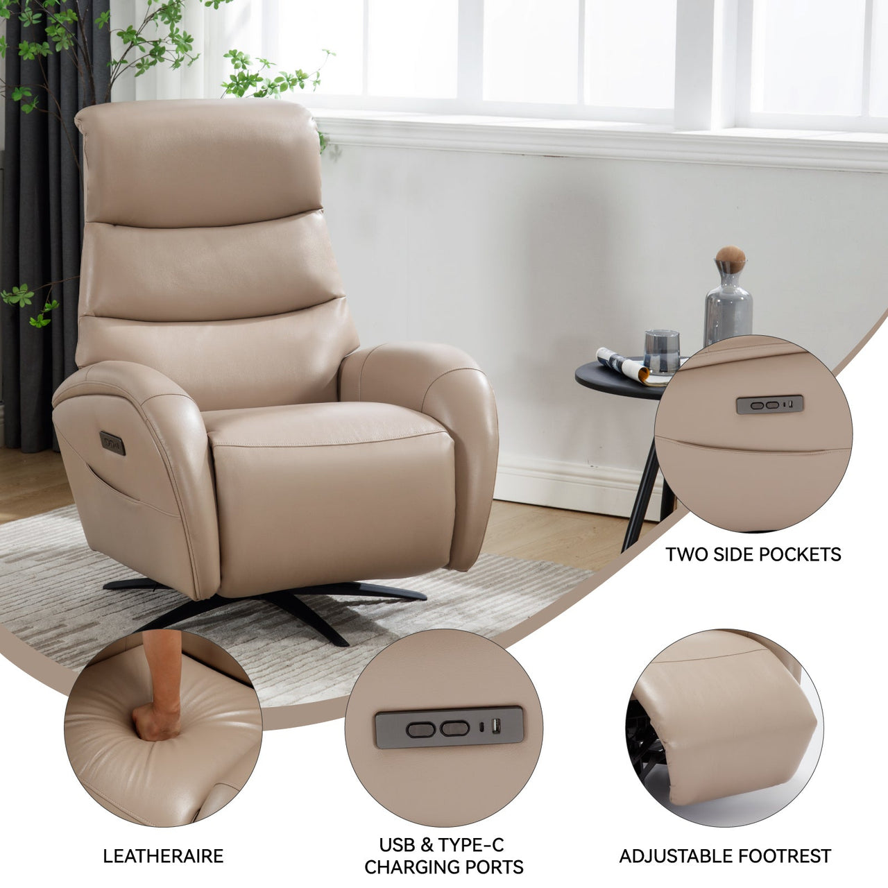 QORVANIX 32" Swivel Recliner Chair