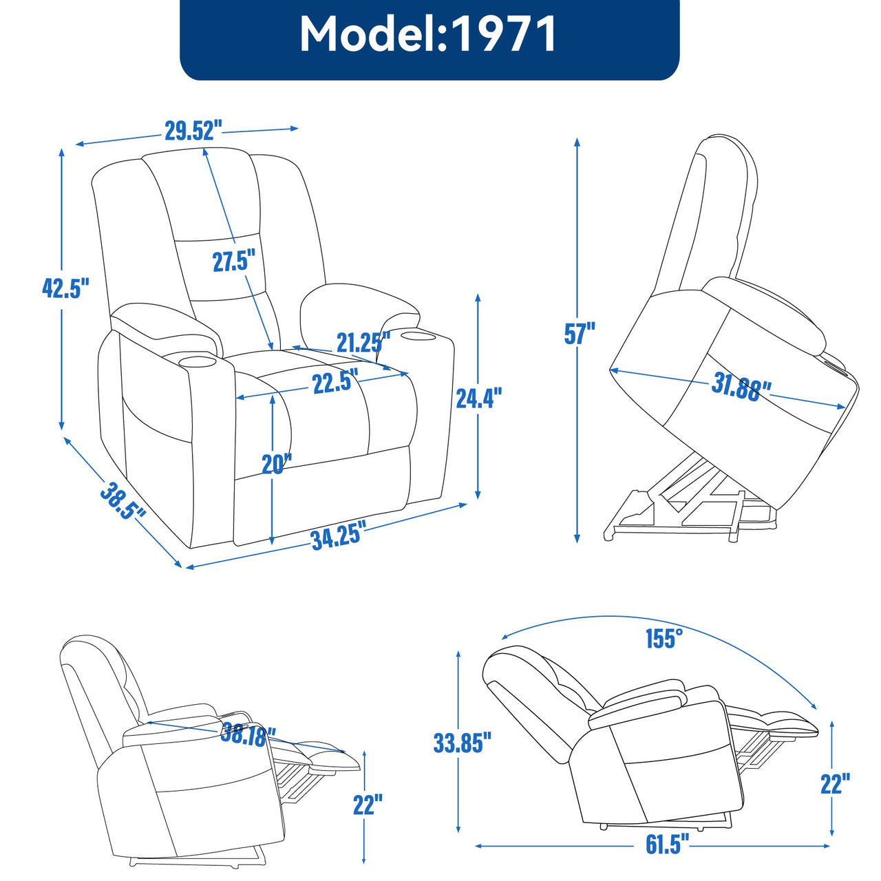 COZYLift 34" Recliner with Heat Massage - 1971