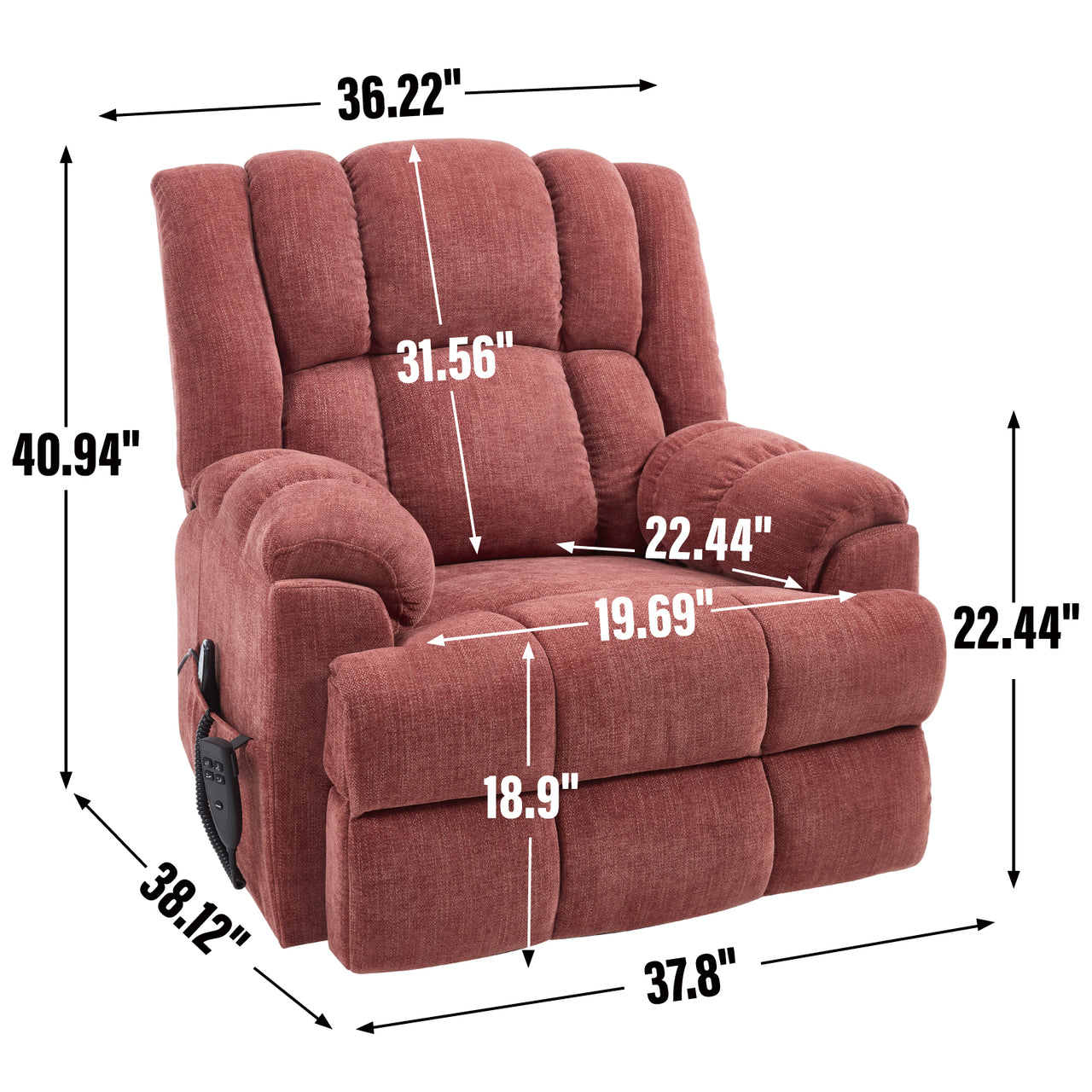 COZYLift 38" Recliner with Heat Massage - 8500 XL