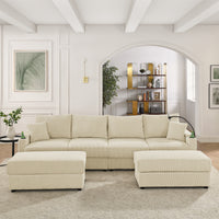 Thumbnail for U-Shaped Couch  Modern 4 seats Sofa Chair with Storage, with 2 Ottomans, Deep Seat Sofa with Cup Holders & Phone Holder , Beige Corduroy Couch for Living Room