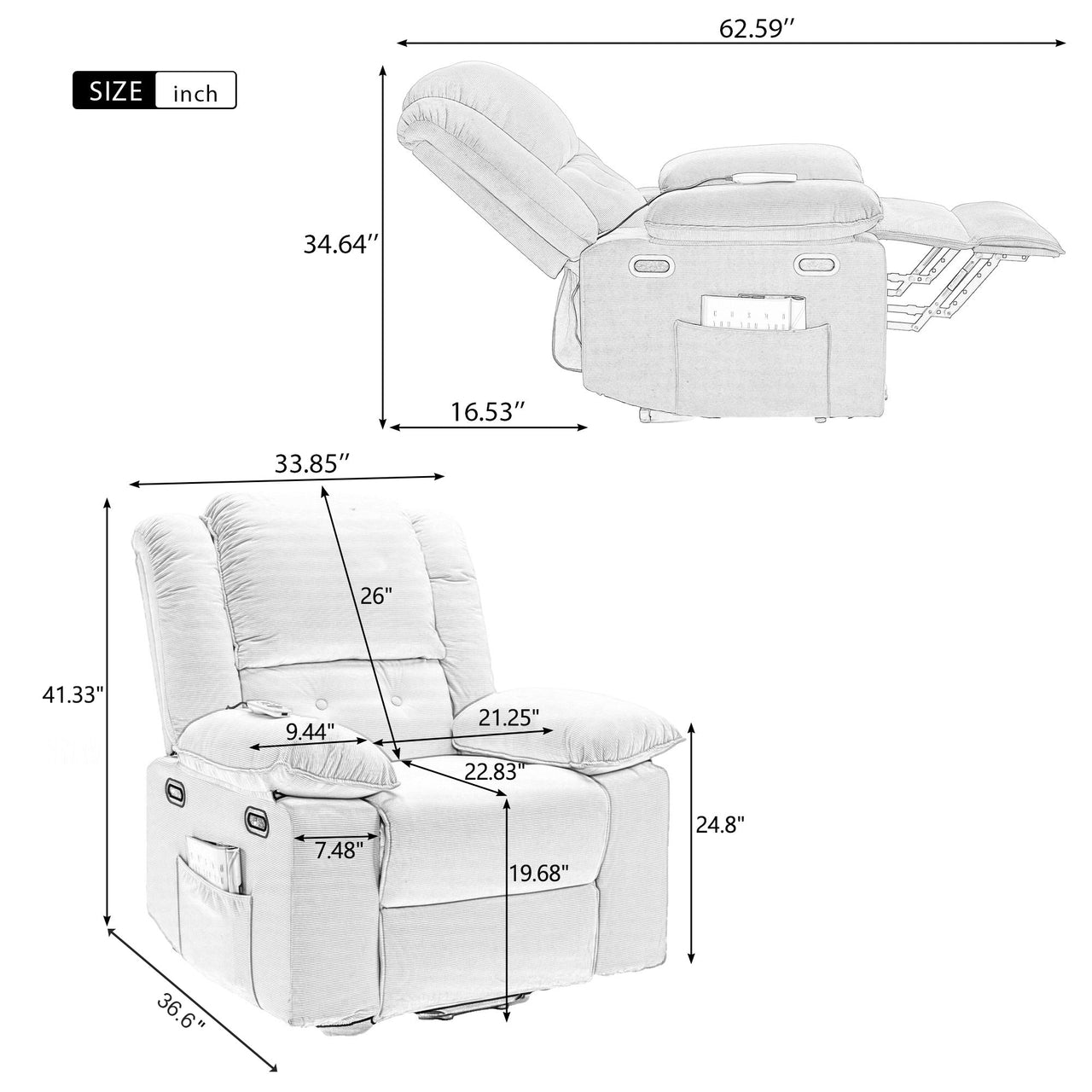 MAVITRA 34" Recliner Chair with Heat Massage