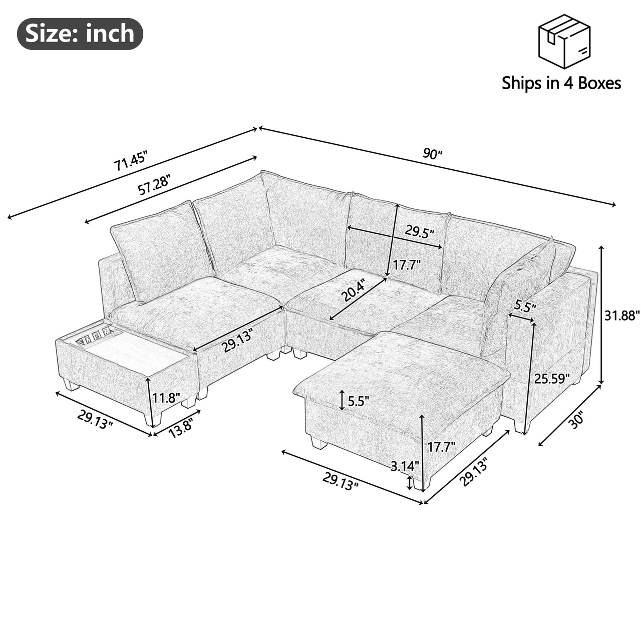 OPHYLEX 90" Sectional Sofa