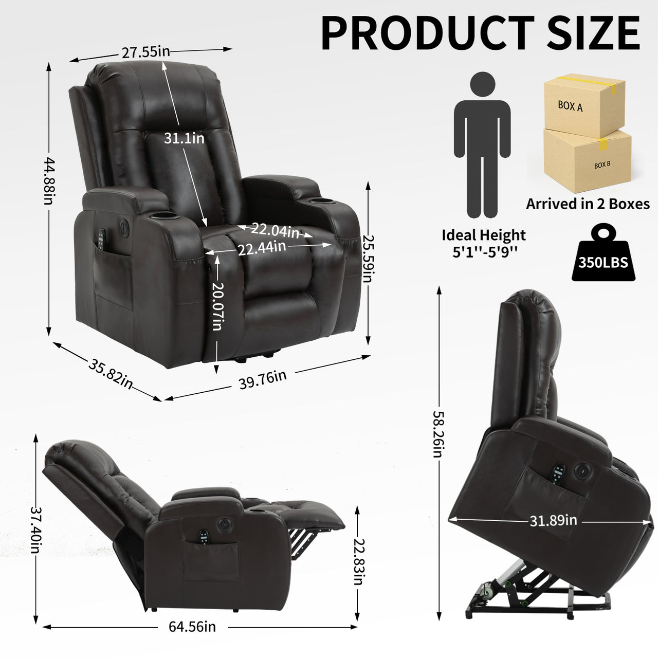 COZYLift 40" Recliner with Heat Massage - 0988