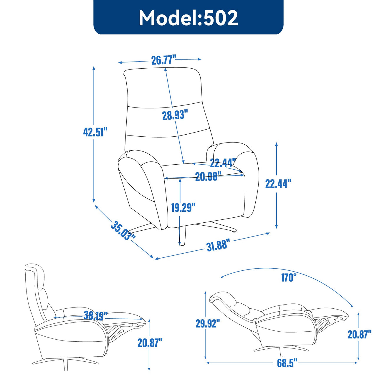 QORVANIX 32" Swivel Recliner Chair