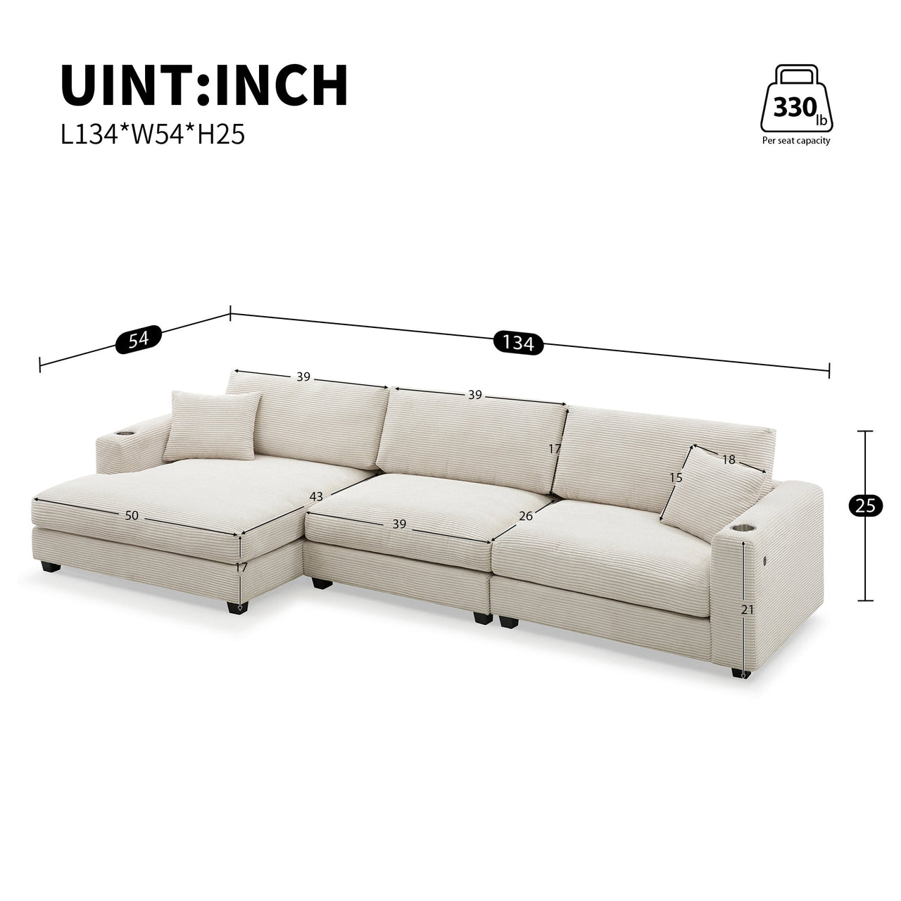 LYORAN 134" Sectional Sofa