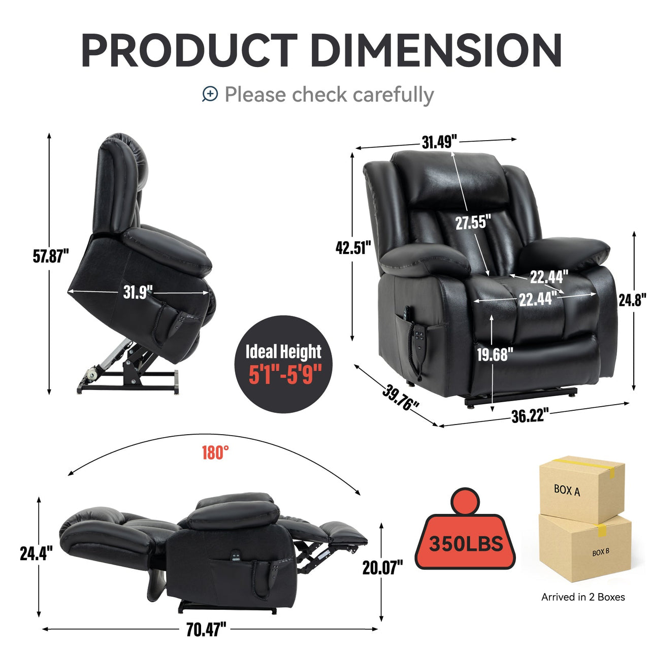 COZYLift 36" Recliner with Heat Massage - 5516