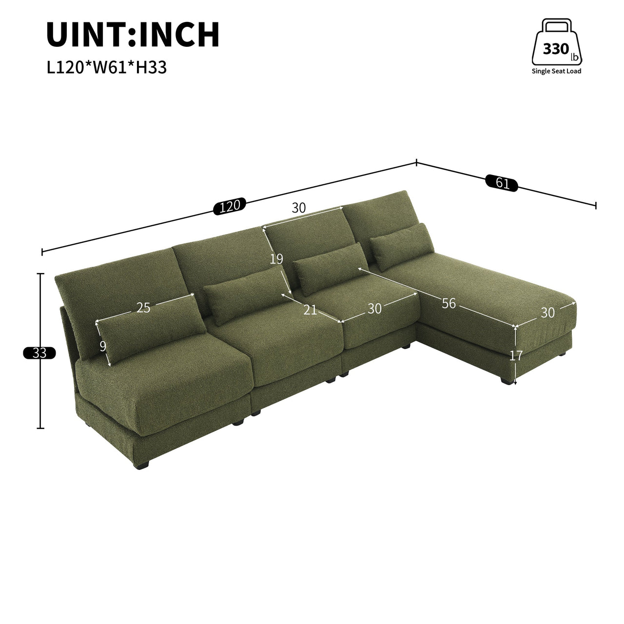 PAVEXA 120" Sectional Sofa