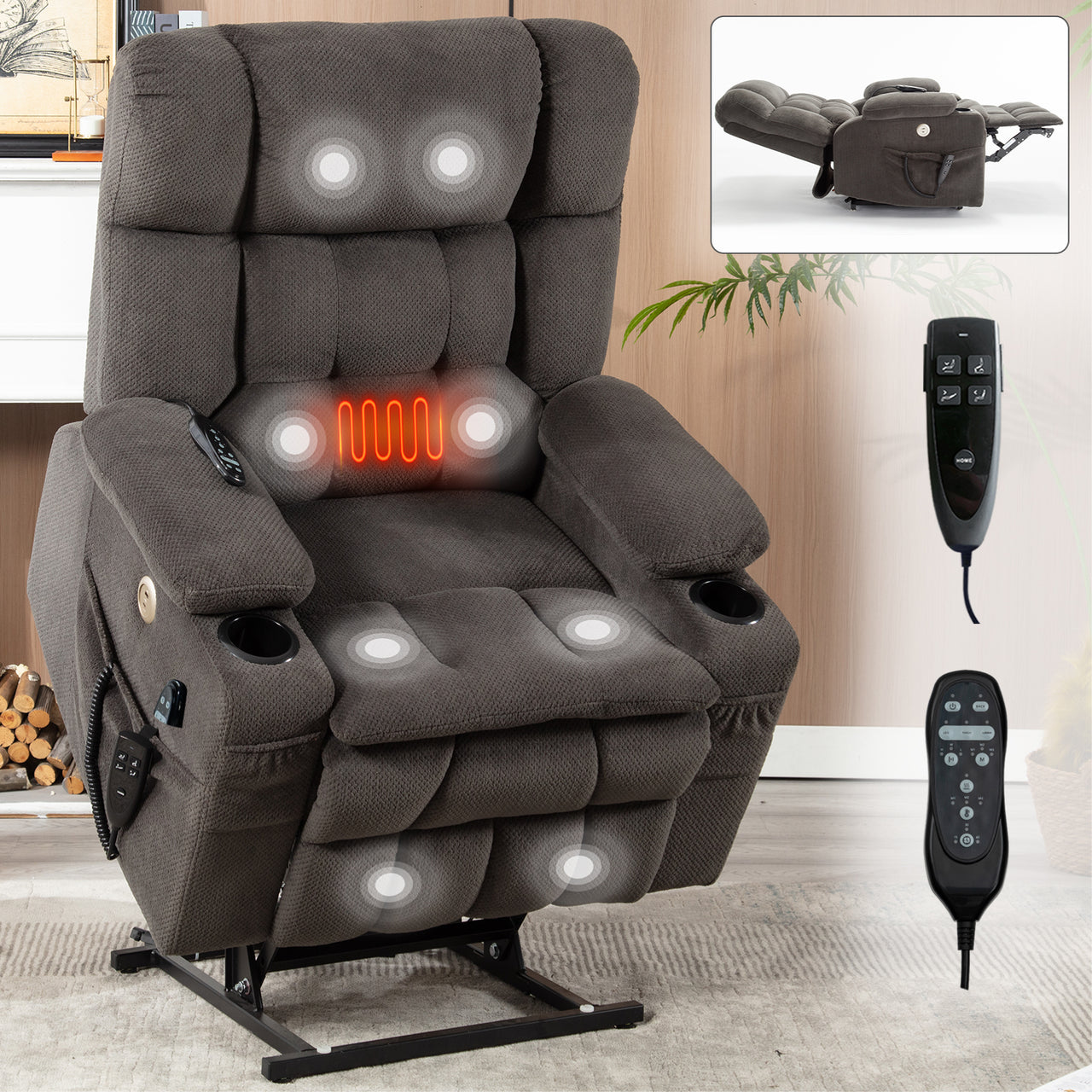 COZYLift 37" Recliner with Heat Massage - 8013