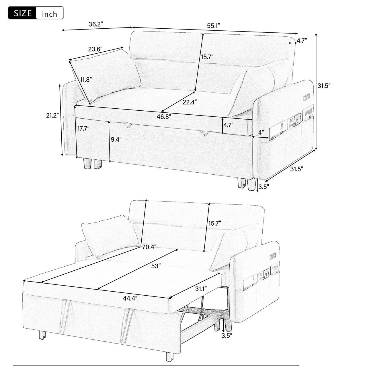 XALVEX 55" Sofa Bed