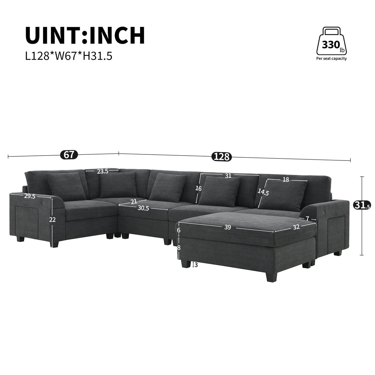 ZAVORA 128" Sectional Sofa