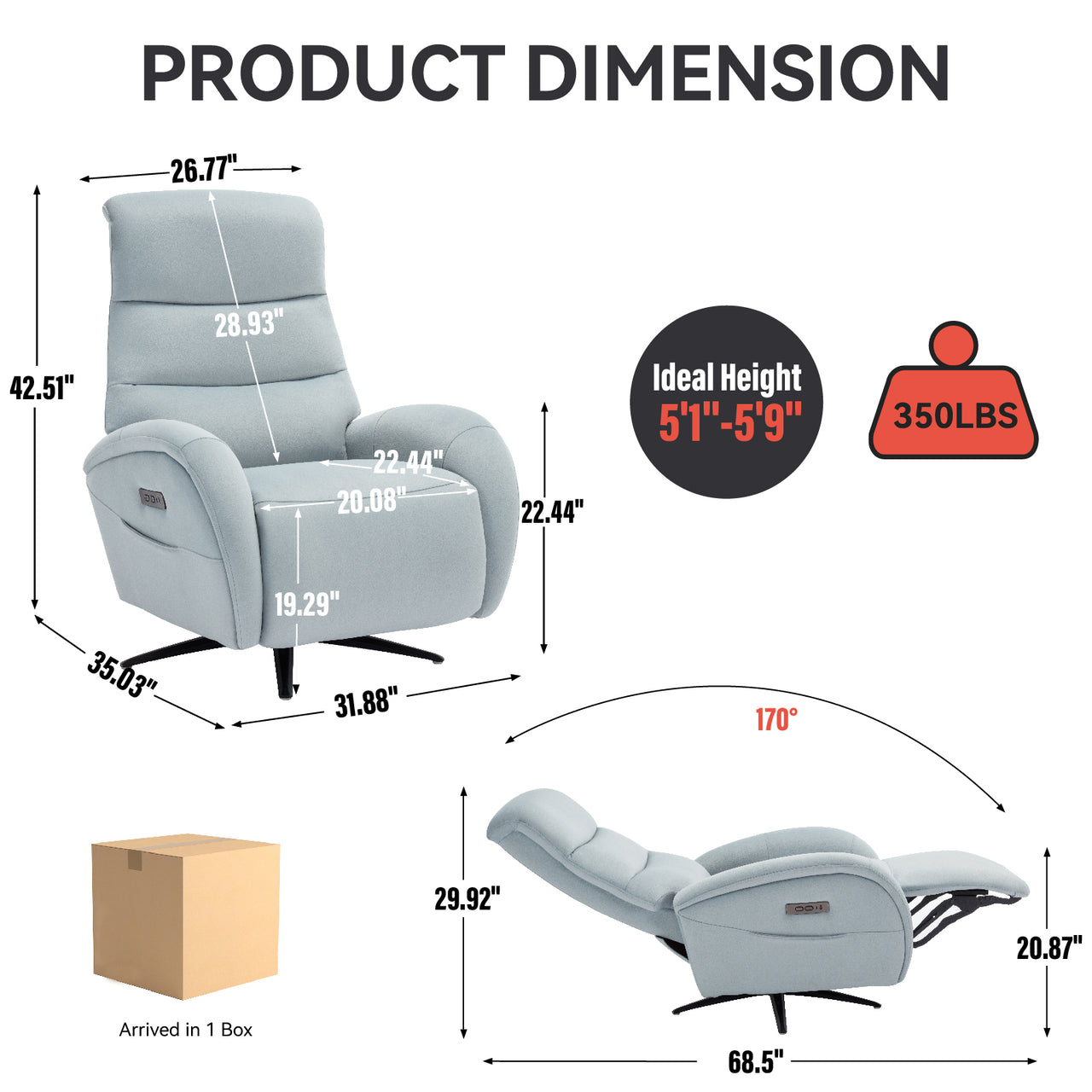 QORVANIX 32" Swivel Recliner Chair