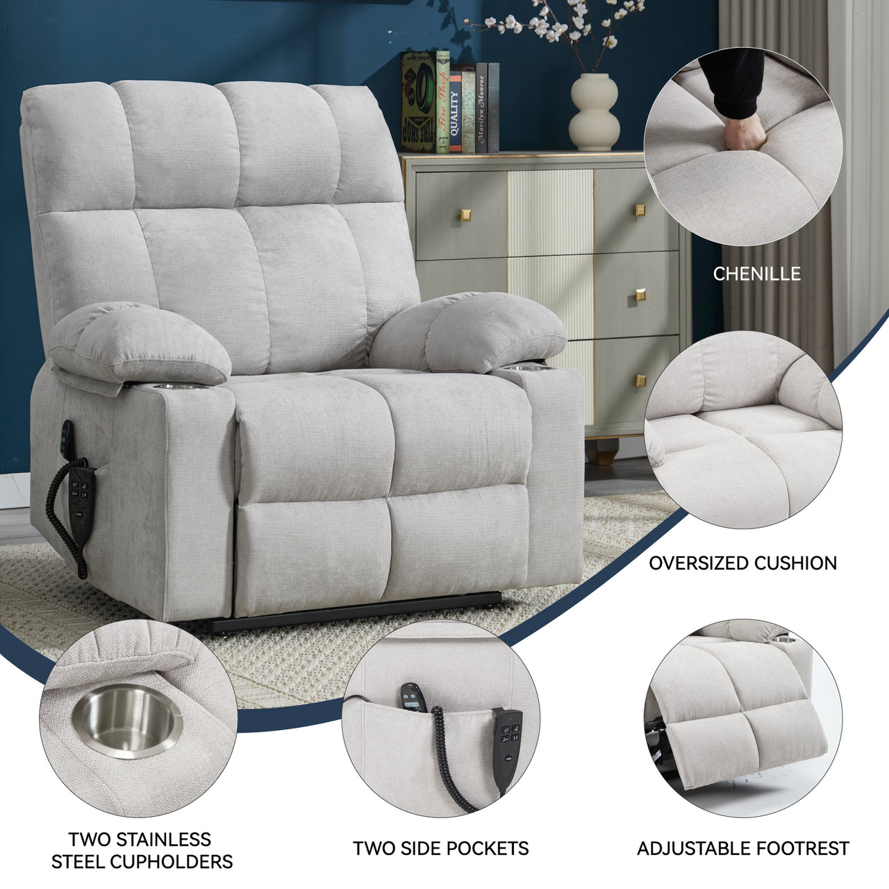 COZYLift 40" Recliner with Heat Massage - 8006