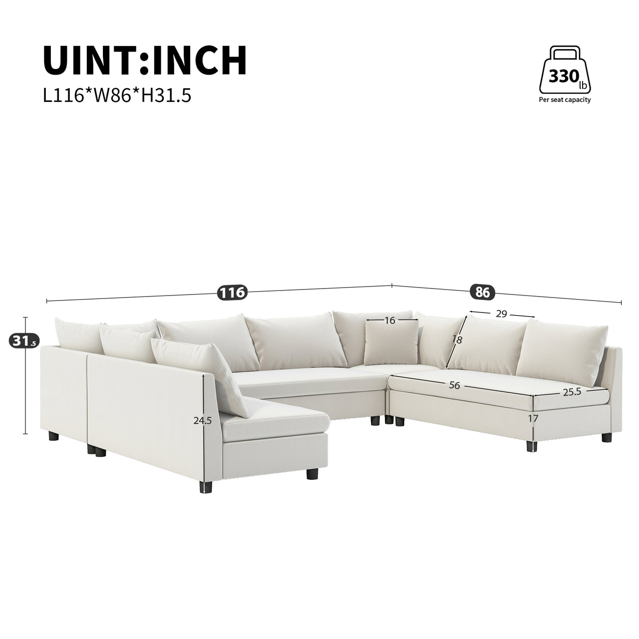 KAVERA 116" Sectional Sofa