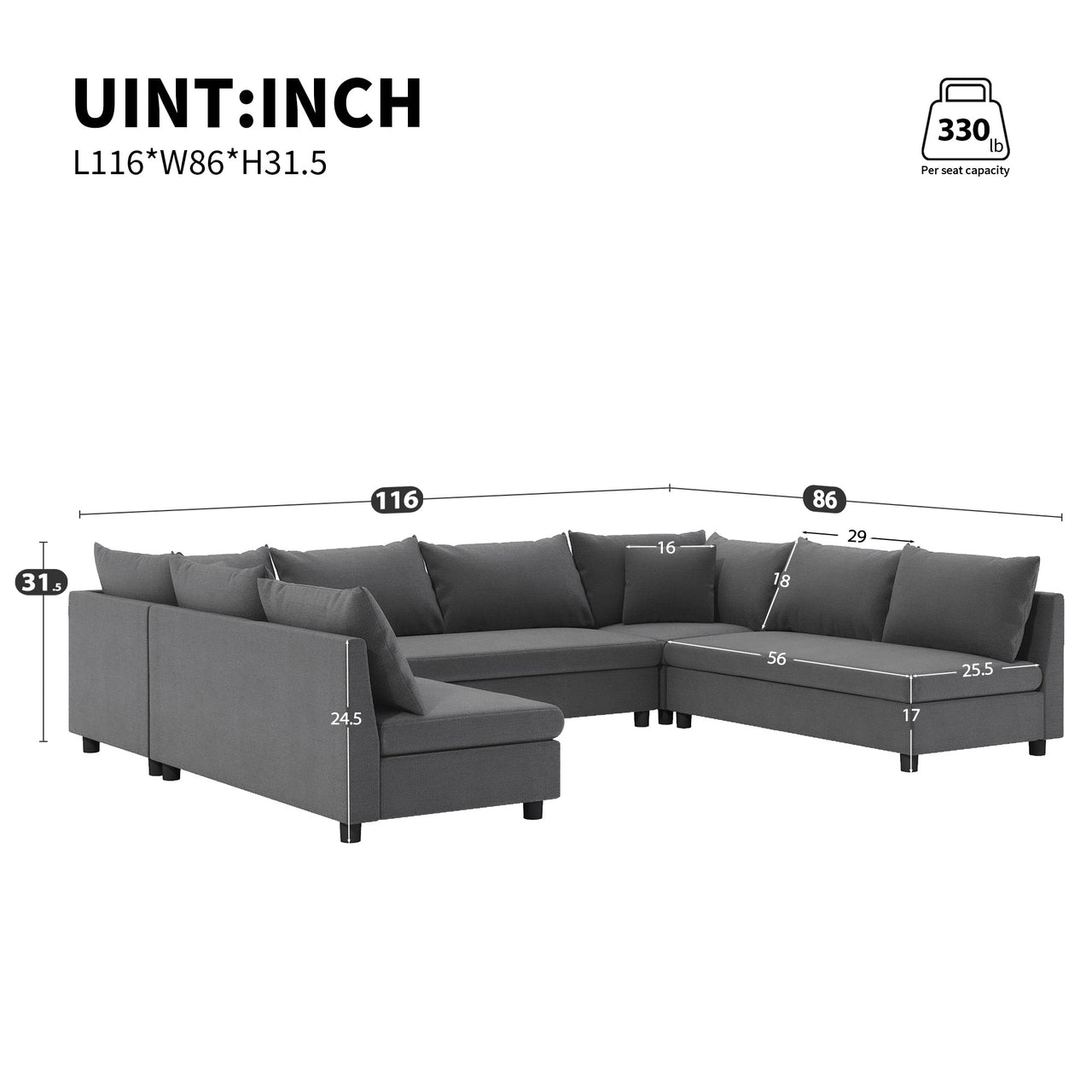 KAVERA 116" Sectional Sofa