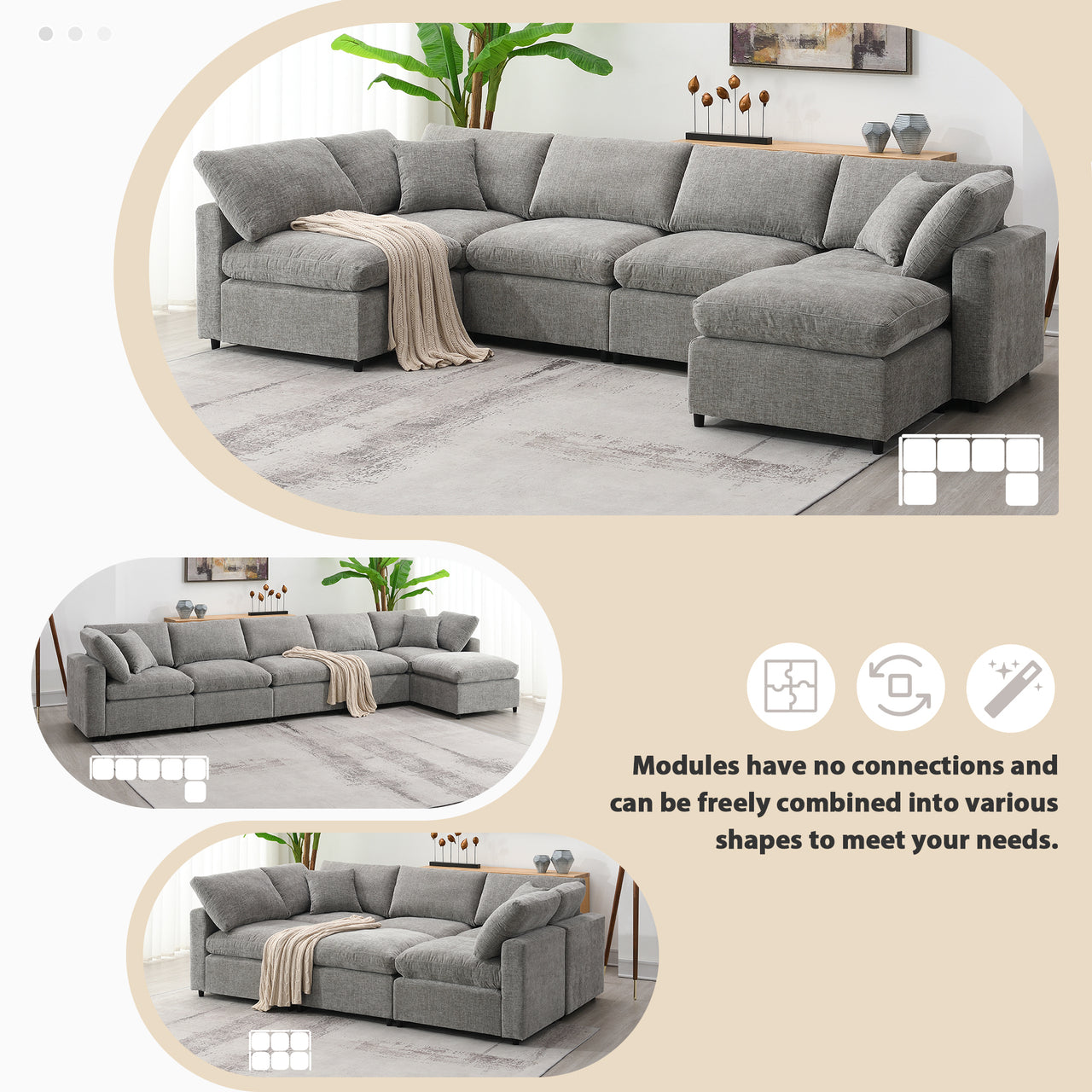 DEVROX 130" Sectional Sofa