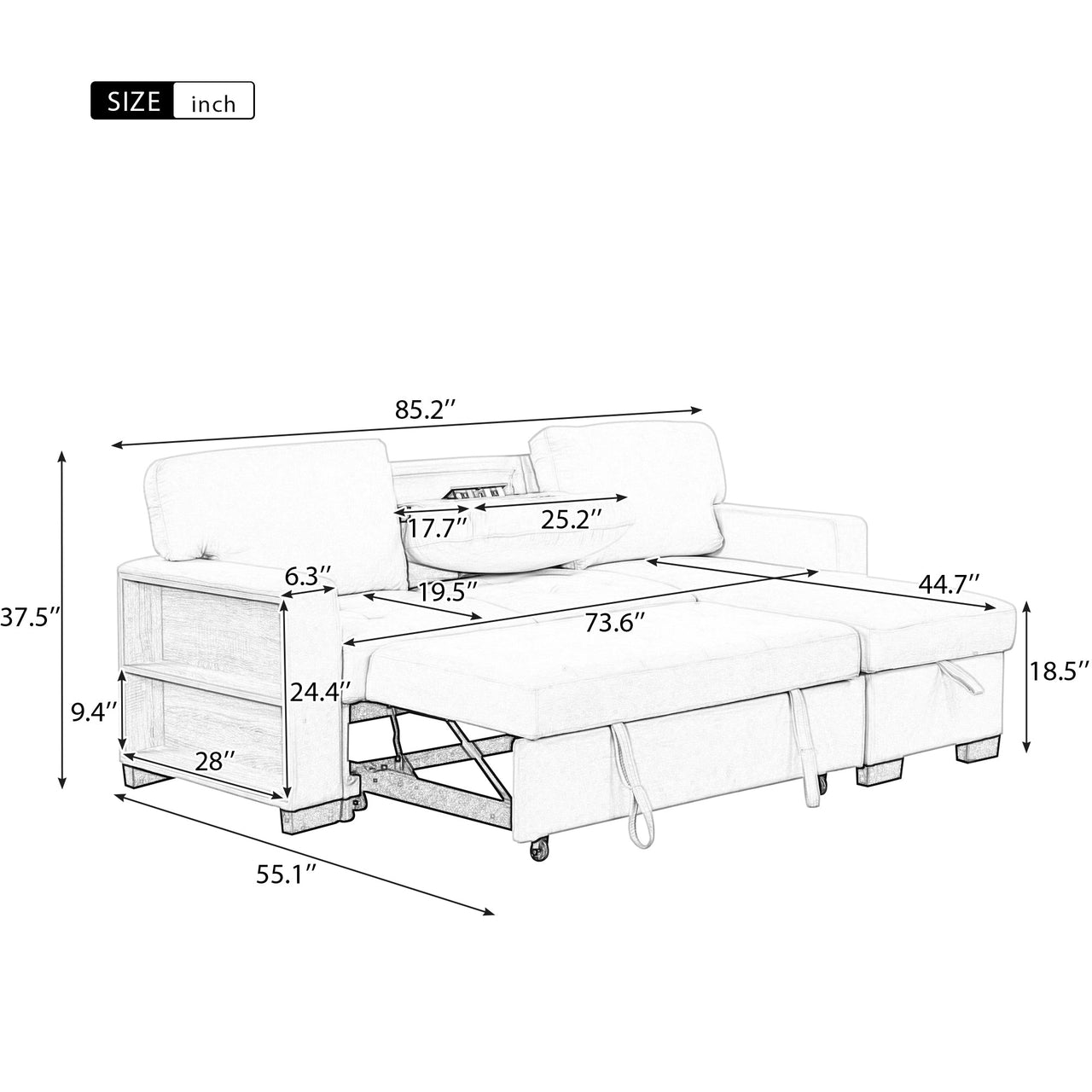 JOVIRAN 85" Sectional Sofa