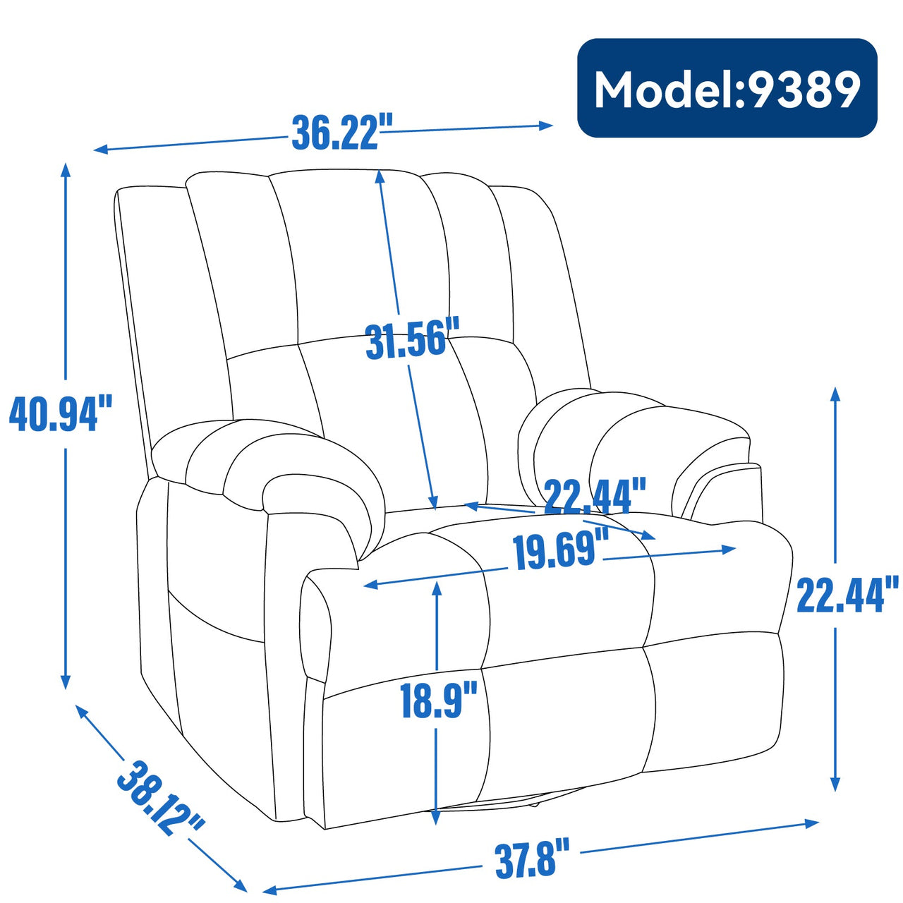 ZENQUORA 38" Swivel Rocking Recliner Chair