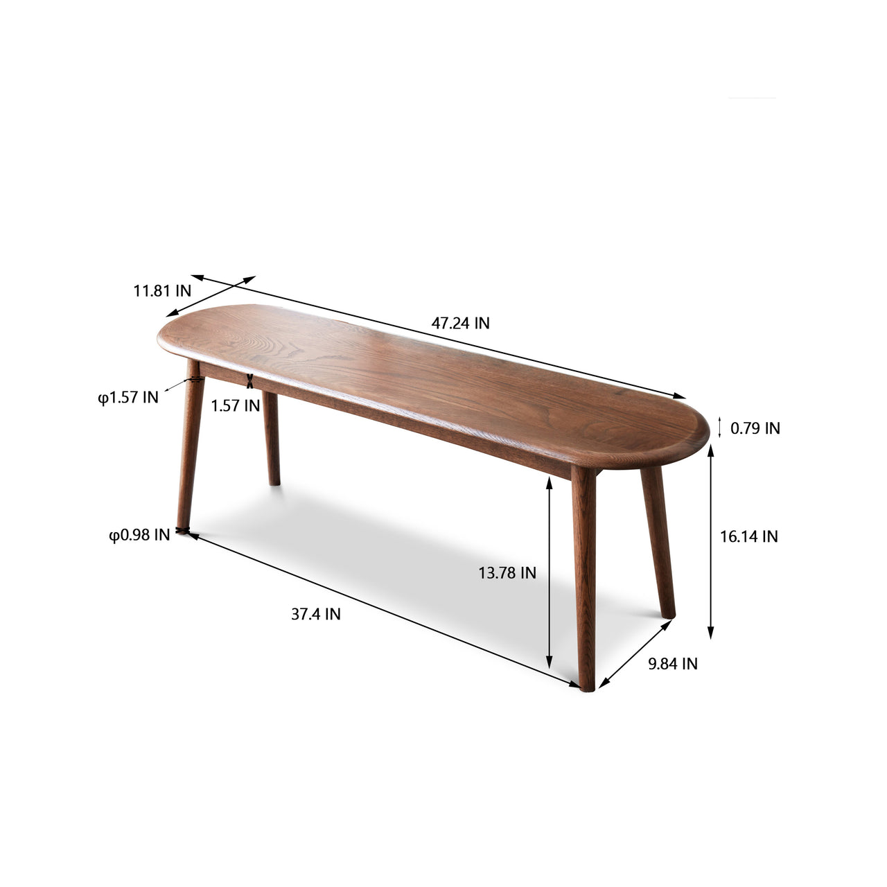 PIXORA 47" Wood Bench