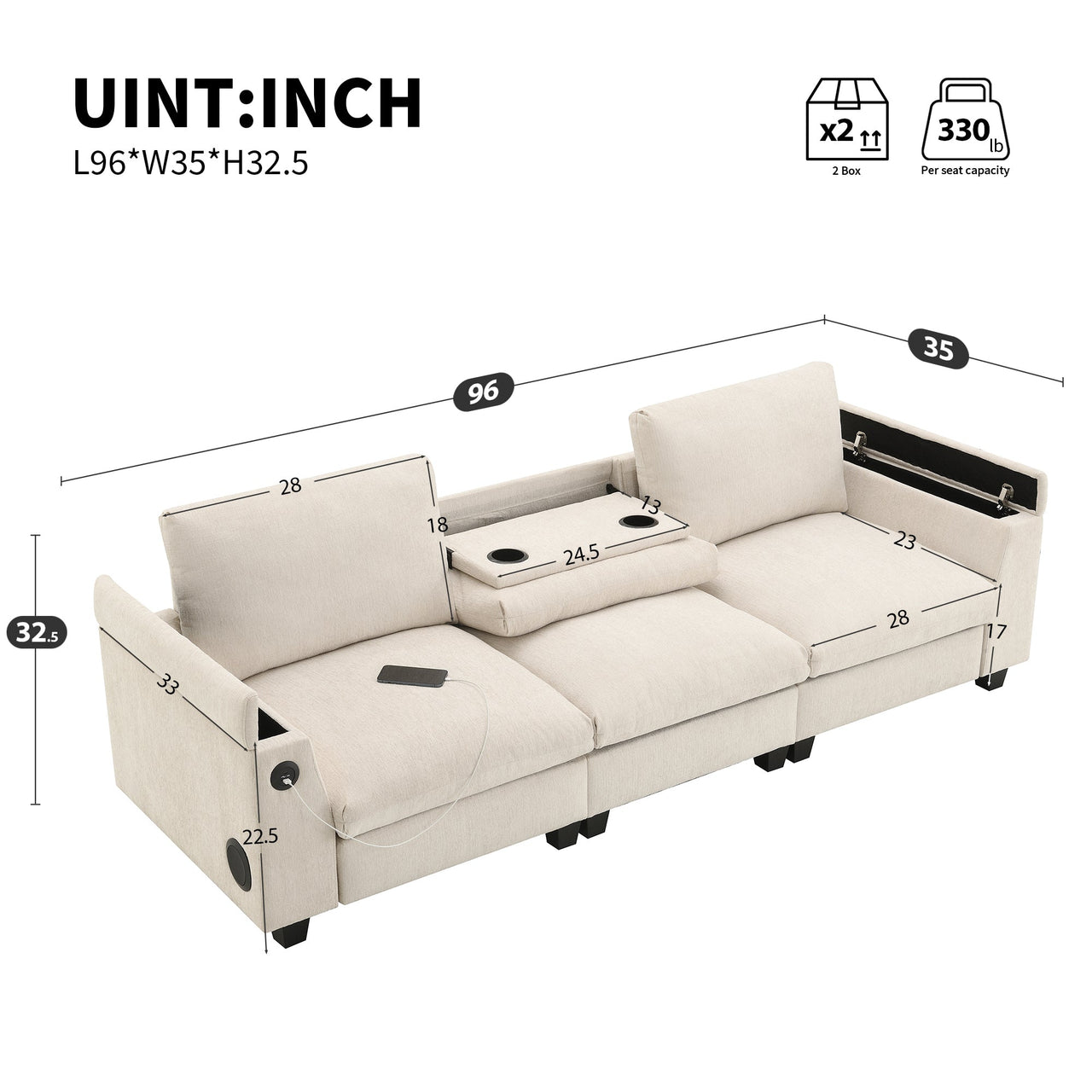 TIVORA 96" Sectional Sofa