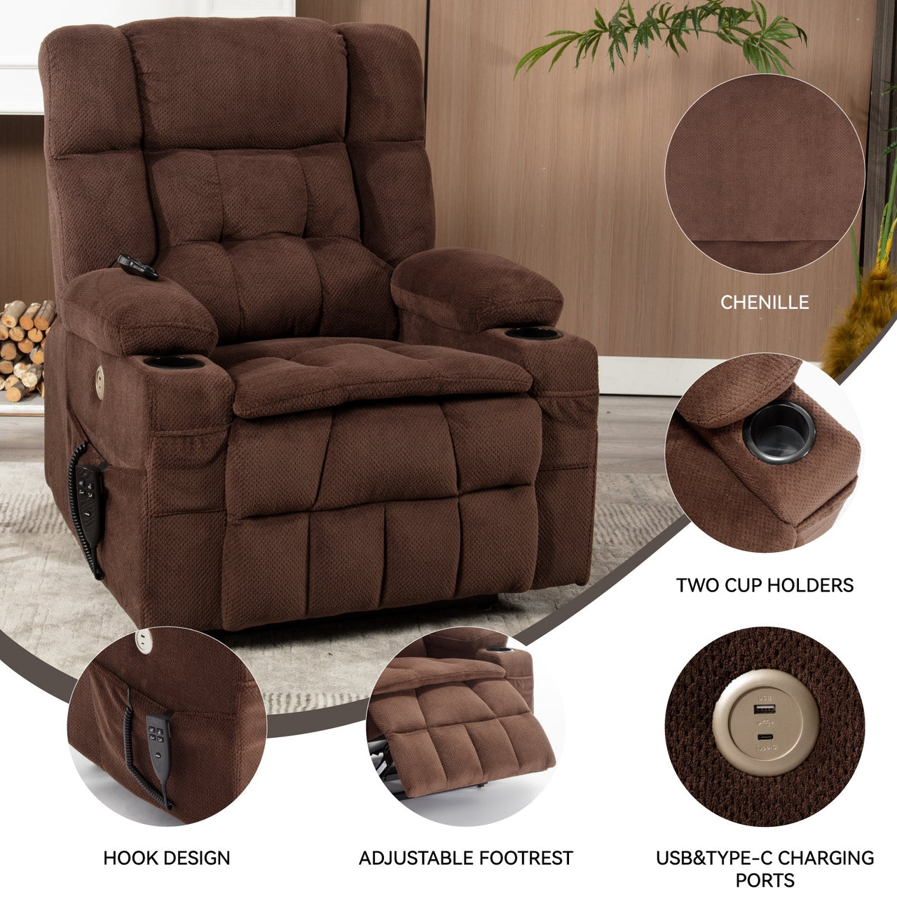 COZYLift 37" Recliner with Heat Massage - 8013