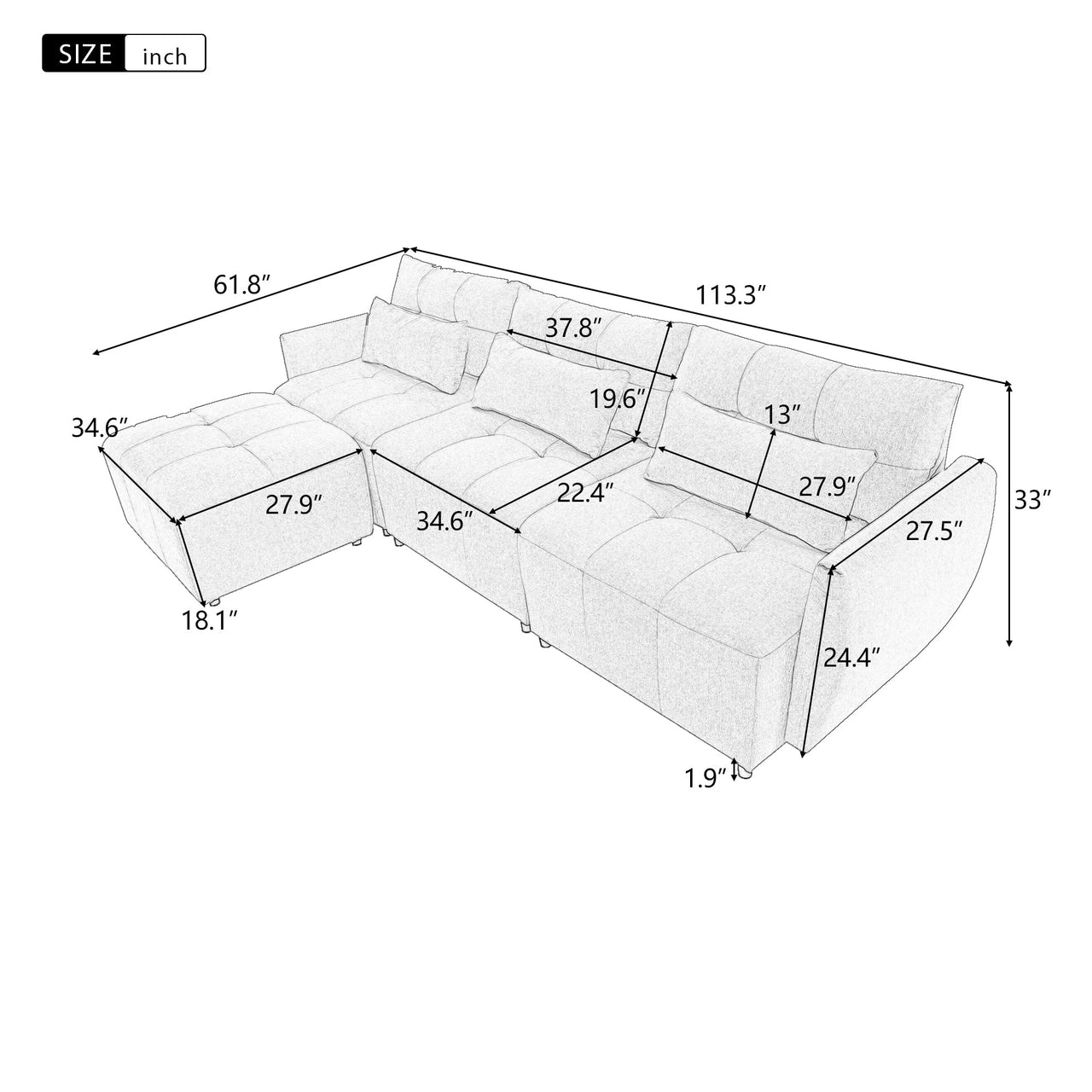 TROVANIX 113" Sectional Sofa