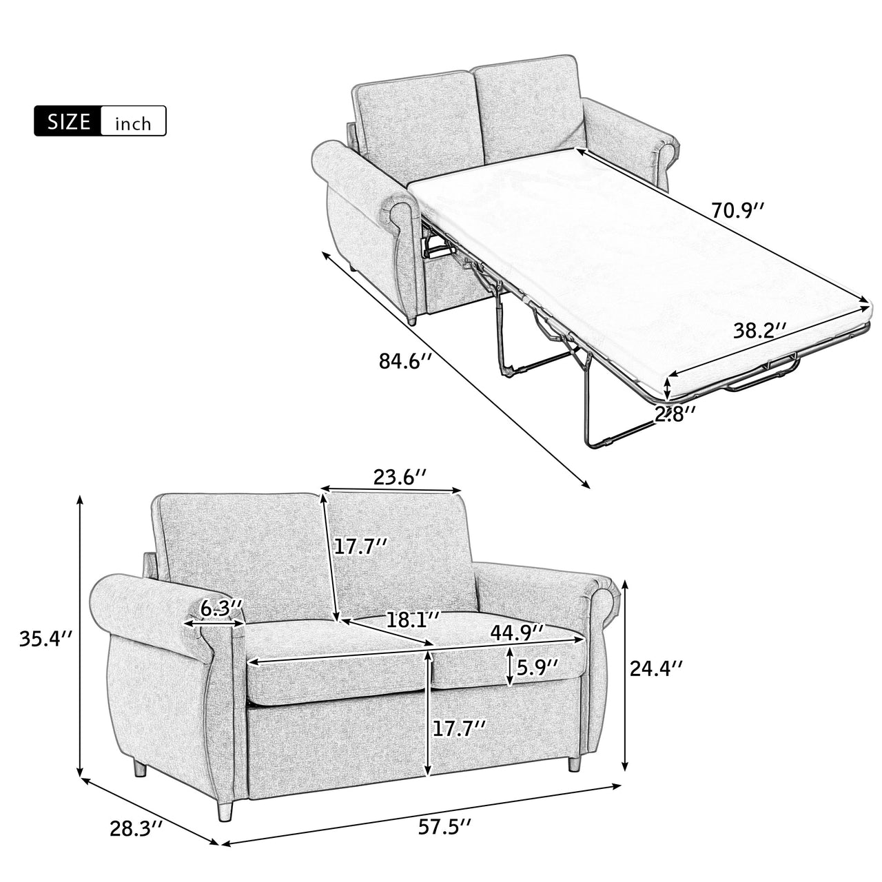 LUNVEXA 57" Sofa Bed