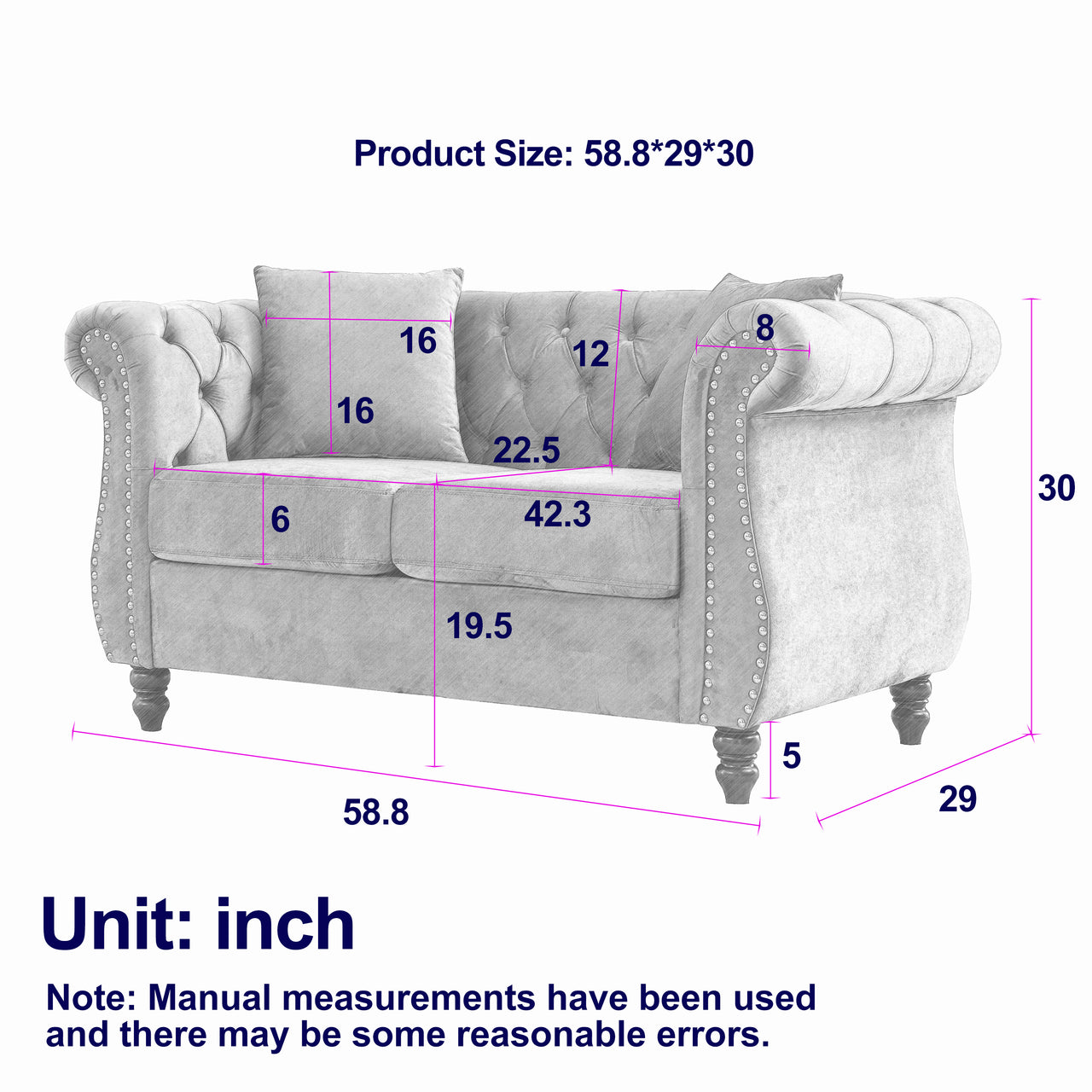 ROSALIND 59" Chesterfield Loveseat