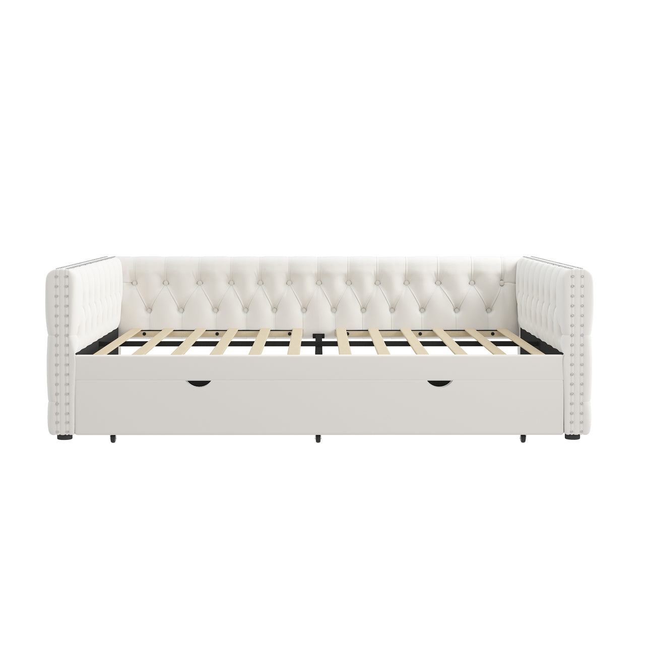 Sofá cama nido tapizado en terciopelo con mechones, con botones y clavos de cobre en los brazos cuadrados, sofá cama completo y nido doble, para dormitorio, sala de estar, habitación de invitados (83" x 57" x 26")