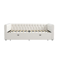 Thumbnail for Sofá cama nido tapizado en terciopelo con mechones, con botones y clavos de cobre en los brazos cuadrados, sofá cama completo y nido doble, para dormitorio, sala de estar, habitación de invitados (83